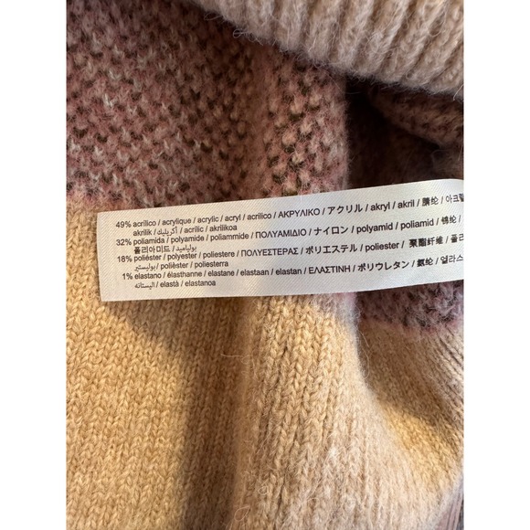 Zara Women Pink Floral Knit Crewneck Sweater Tan Green Abstract Size S - Picture 9 of 10